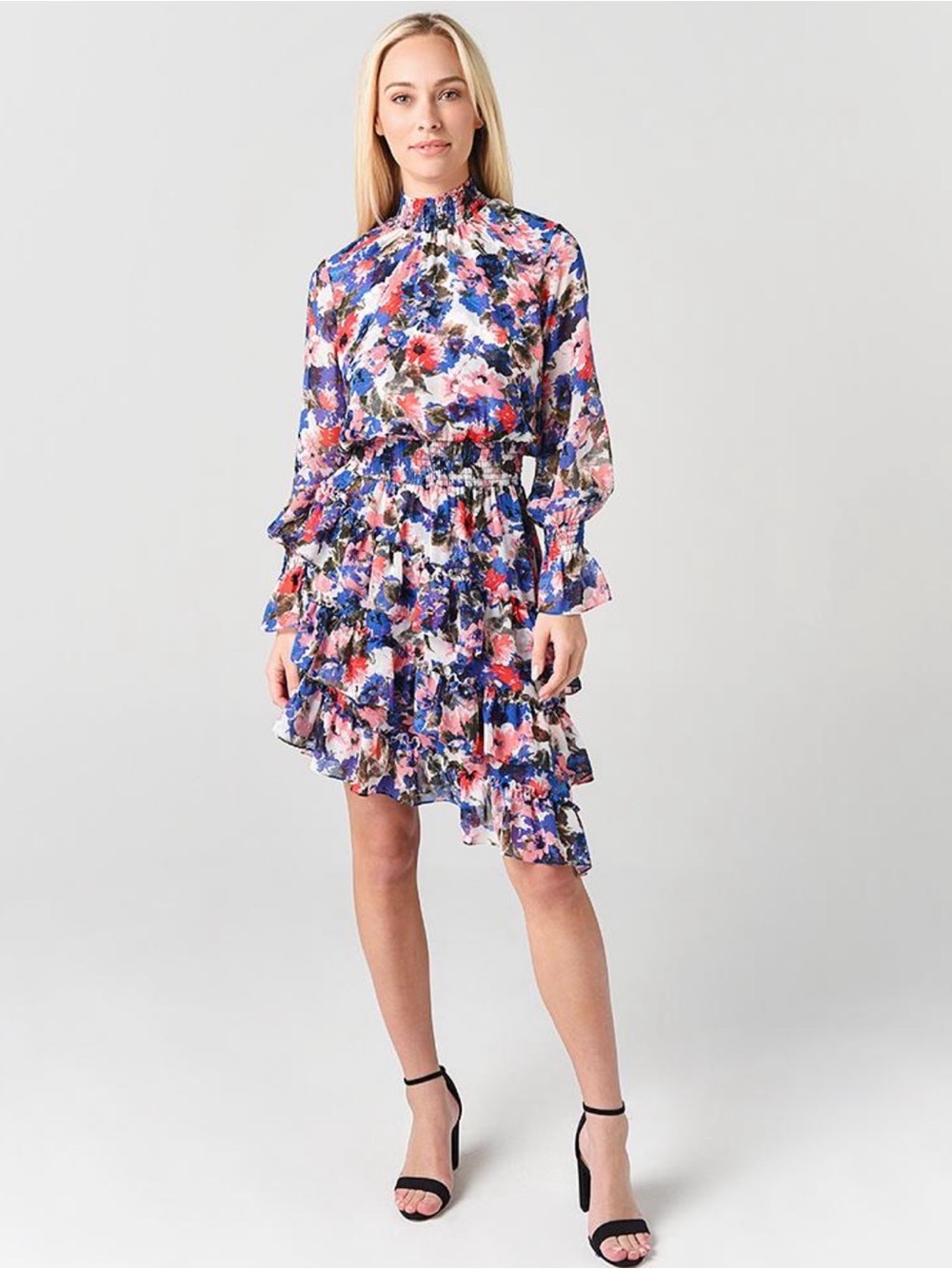 Misa Los Angeles Tie Dye Floral Savanna Asymmetrical Hem Dress small